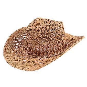 Walbest Men Women's Summer Western Cowboy Straw Hat Hollow Out Woven Wide Brim Sun Hat