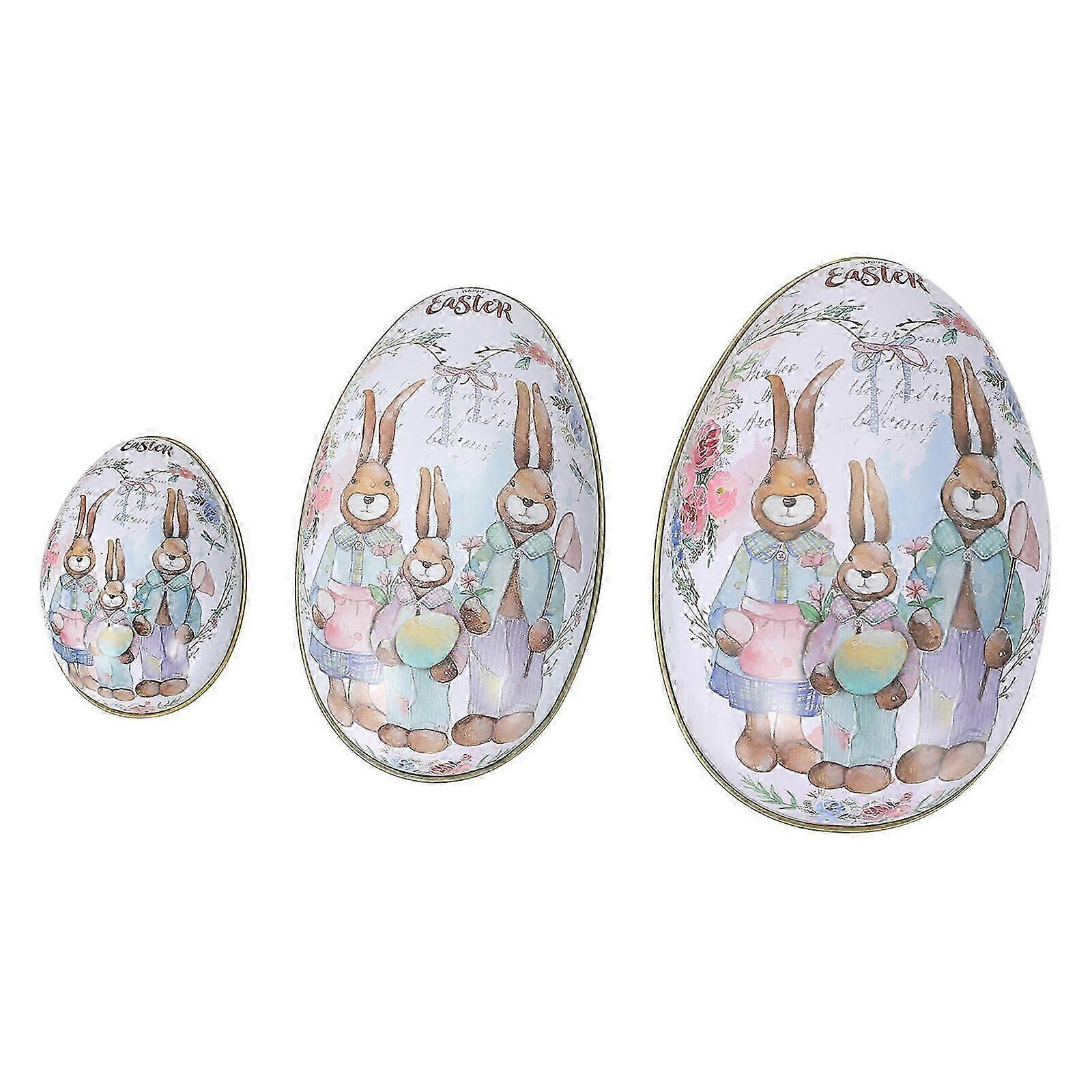 3pcs Easter Egg-shaped Candy Box Decorative Tinplate Box Gift Package Box