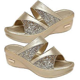 Dicke Keilsohle Hausschuhe Fischmaul Sandalen Sommer Casual Outdoor-Schuhe Stilvoll Bequem mit schickem Dekor