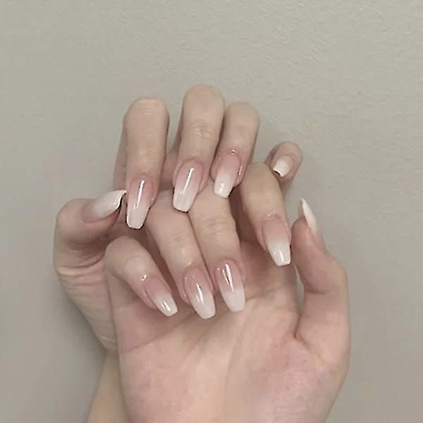 Nude Gradient White False Nails Glossy Medium false nails