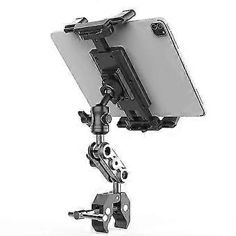 Adjustable Tablet Clamp Stand, Aluminum Alloy, 360 Rotation, for Treadmill Exercise Bike Home Gym, Compatible with Various Tablets, Black