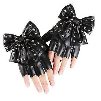 Korte Handschoenen voor Party Rivet Bow Elastic Punk Handschoenen Zwart