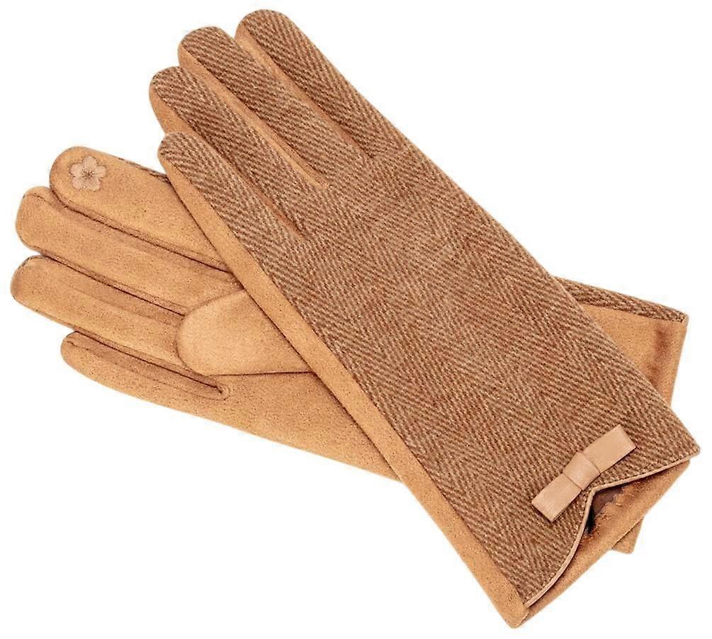 Elie Beaumont Herringbone Gloves - Camel Brown