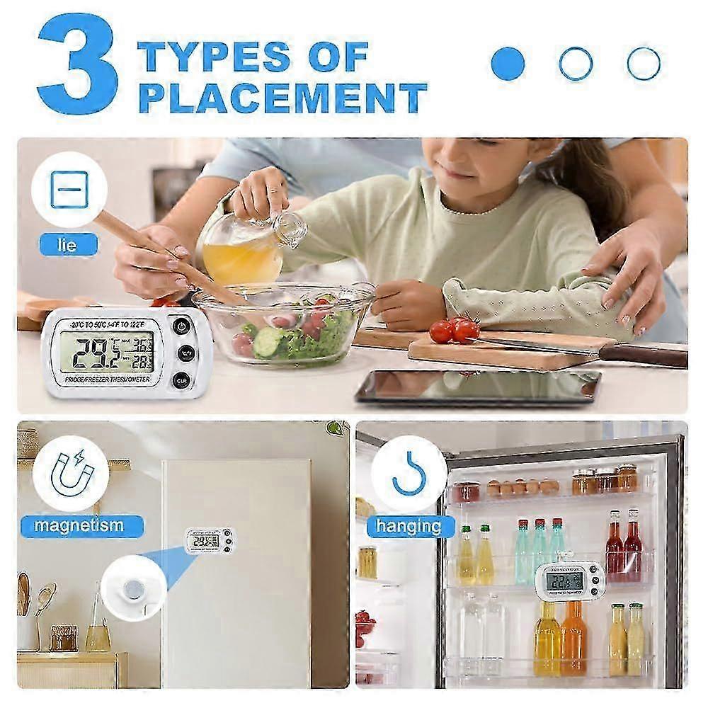 4-Pack Waterproof Refrigerator Thermometer, Equipped with Large LCD Screen, Features Min/Max Temperature Recording and C/F Conversion Function, Fits f