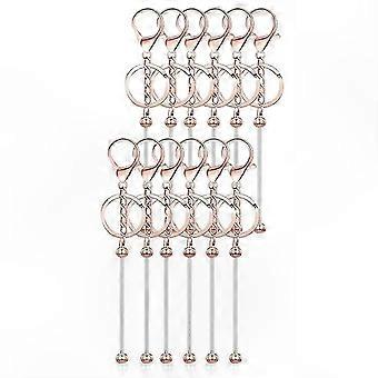12 Pack Beadable Keychain Bars, Blank Metal Keychains for DIY Beaded Accessories, Rose Gold Tone