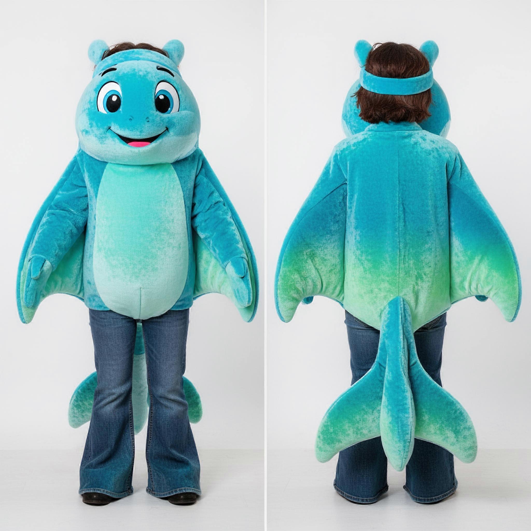 MASTICOT Cyan Flowing Winged Manta Ray Mascot