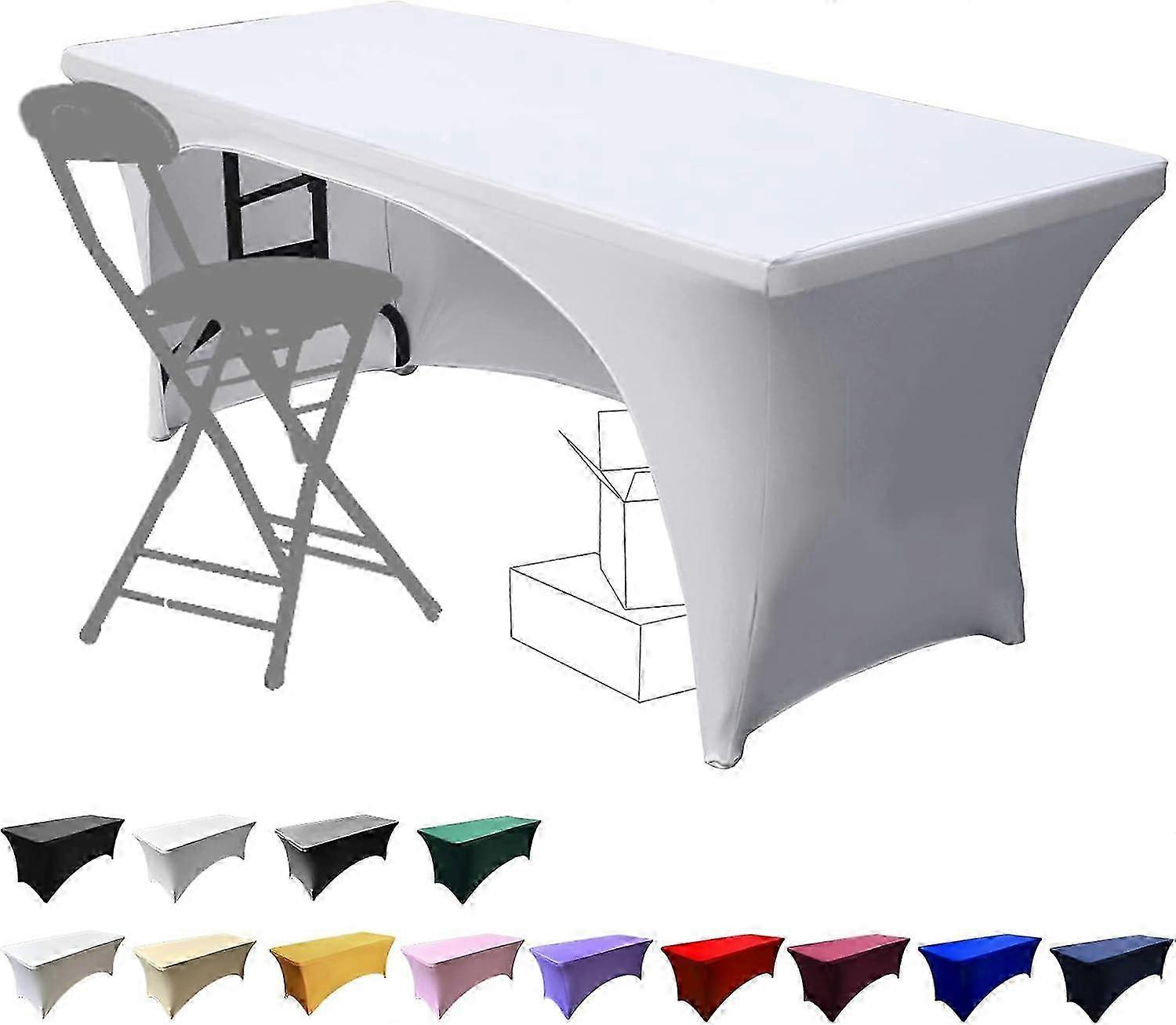 White-1.8m Stretch Tablecloths for Rectangular Tables with Open Backs, Rectangular Spandex Table Covers for Patio Table, Kitchen, Beauty Event Decorat