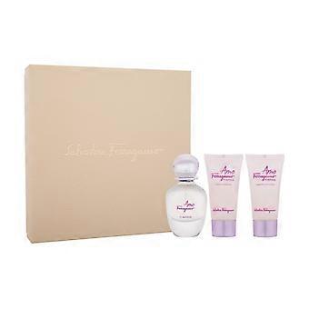 Amo Ferragamo Flowerful Geschenkset: Eau de Toilette (50 ml), Körperlotion (50 ml) und Duschgel (50 ml).