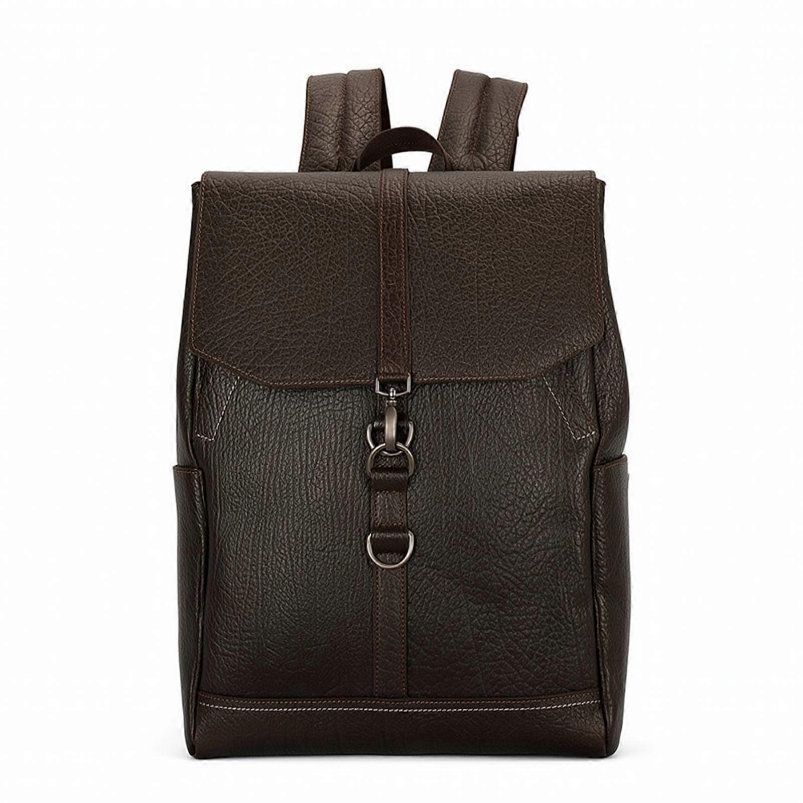 Leather Backpack Structured Rectangular Body, Adjustable Shoulder Straps, Laptop