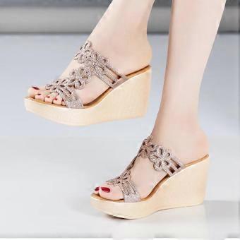 Plus size schoenen, maat 32-43, zilver en goud, met steentjes en open details, sleehakken met plateauzool, geschikt voor dames, zomer 2025, hoge hakken, sandalen, chunky wedges, slippers, geschikt voor feestjes.