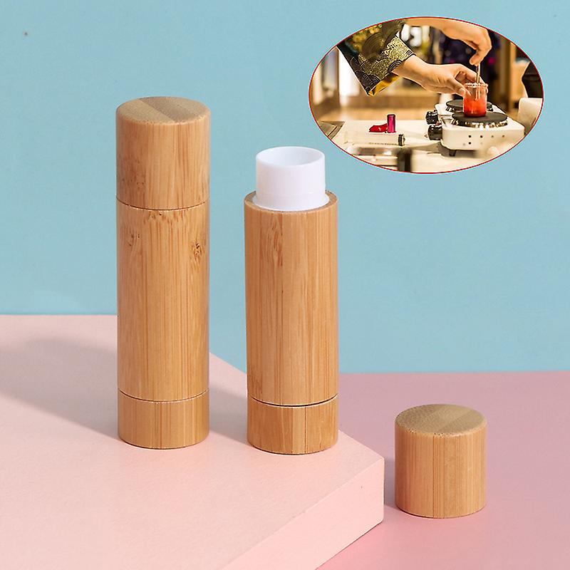 1pc 4ml Natural Bamboo Diy Lipstick Empty Tube Cosmetic Container Travel Bottle