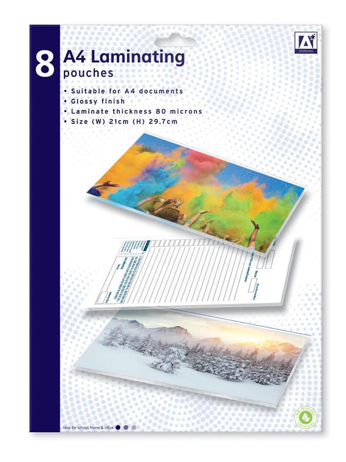 Pack 8 Glossy Finish A4 Laminating Pouches Sleeves 80 Microns