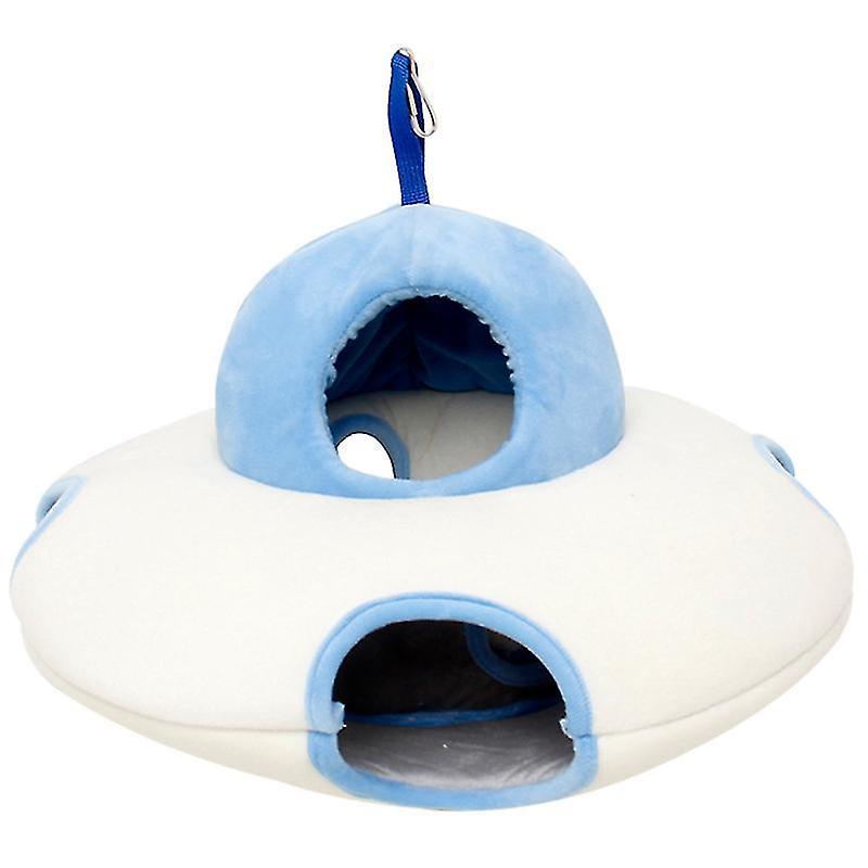 S Sky-blue Small Animal Bedding Hamster Warm Nest Ufo Shaped Pet Plush Hut Pet Sleeping House Hangin