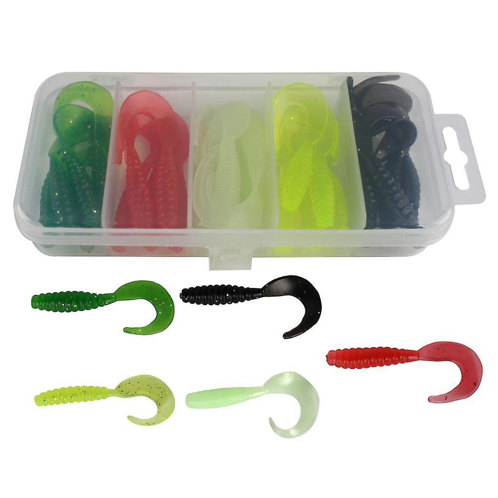 25pcs Single Tail Soft Lures Fishing Bait Maggots Grub Worm Lure, 5 Colors