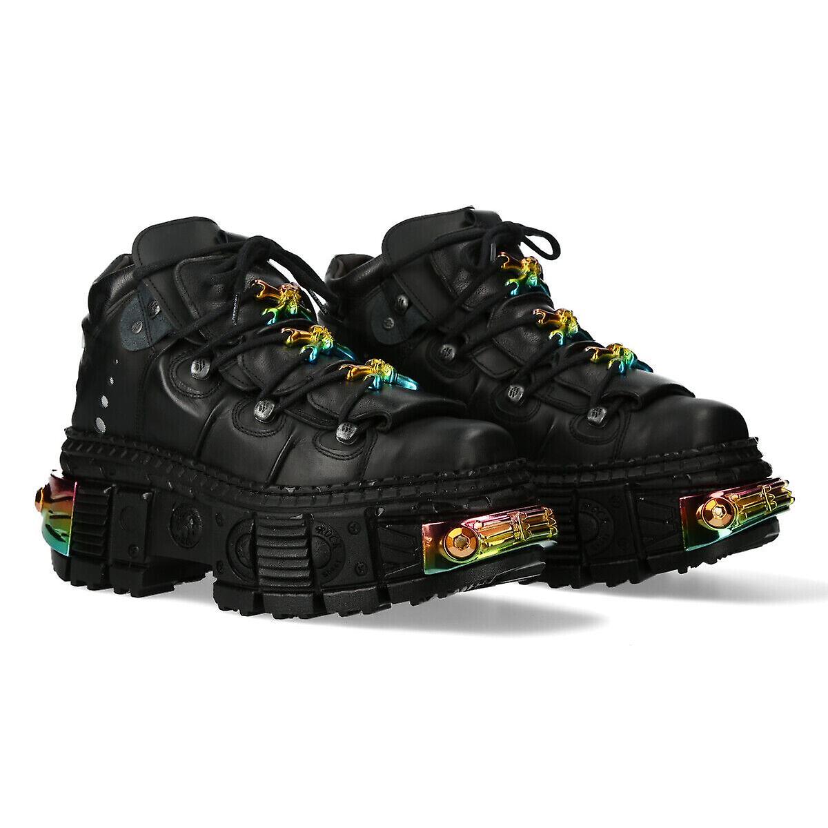 New Rock Stivali Gotici Con Piattaforma in Pelle Nera Unisex WALL106-S12 37
