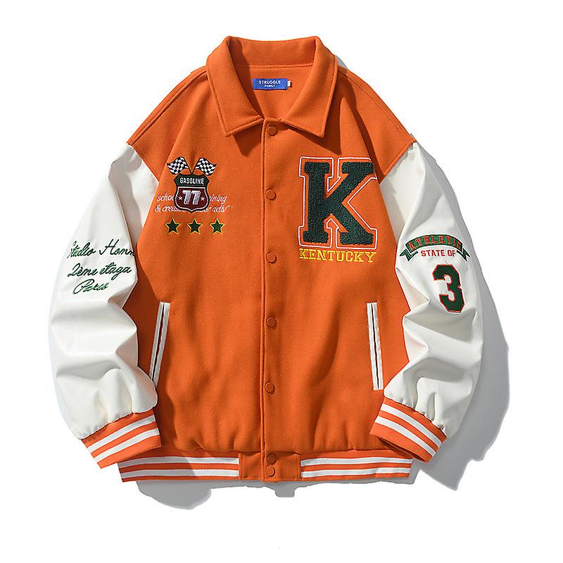 Lapel Patchwork American Men Baseball Jacket New Autumn Loose Embroide