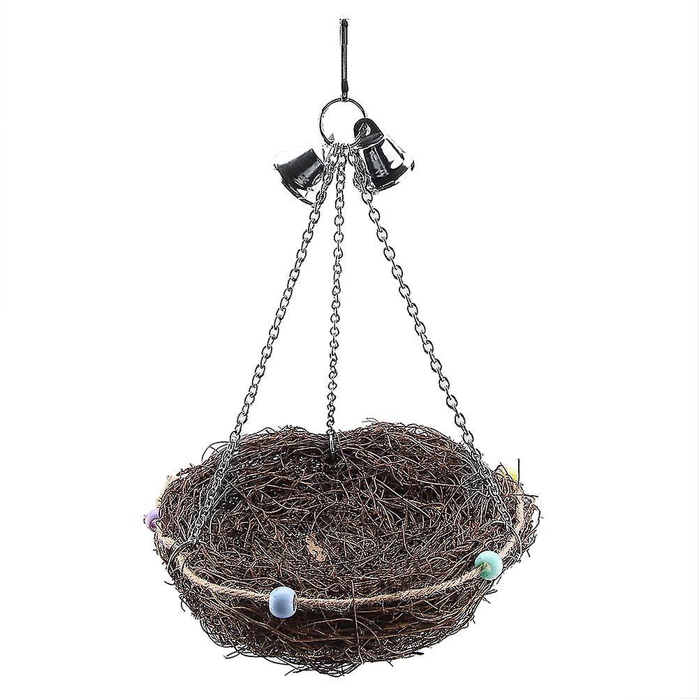 Nid d'oiseau en rotin pour perroquet, nçoire suspendue avec clochettes (27 x 12 cm)