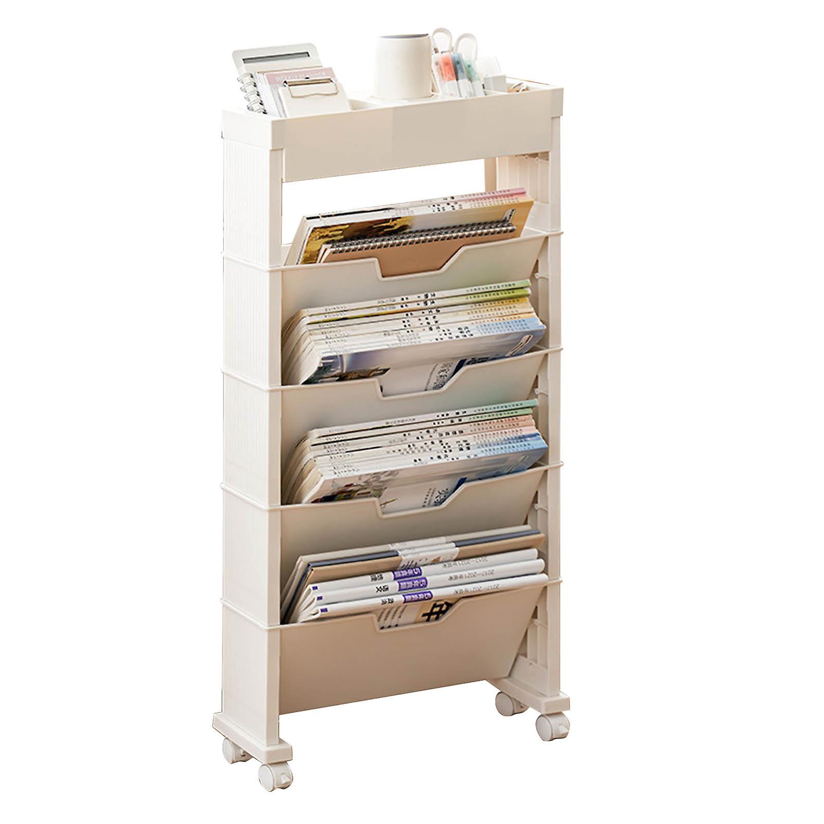 Multilayer Classroom Bookshelf Multilayer with Universal Wheel Book Storage Shelving for Living Room