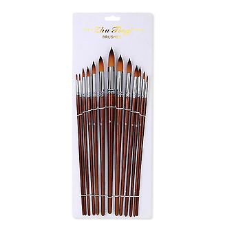 13pcs Professional Art Paint Brushes Set Long Wooden Handle Nylon Hair Paintbrush