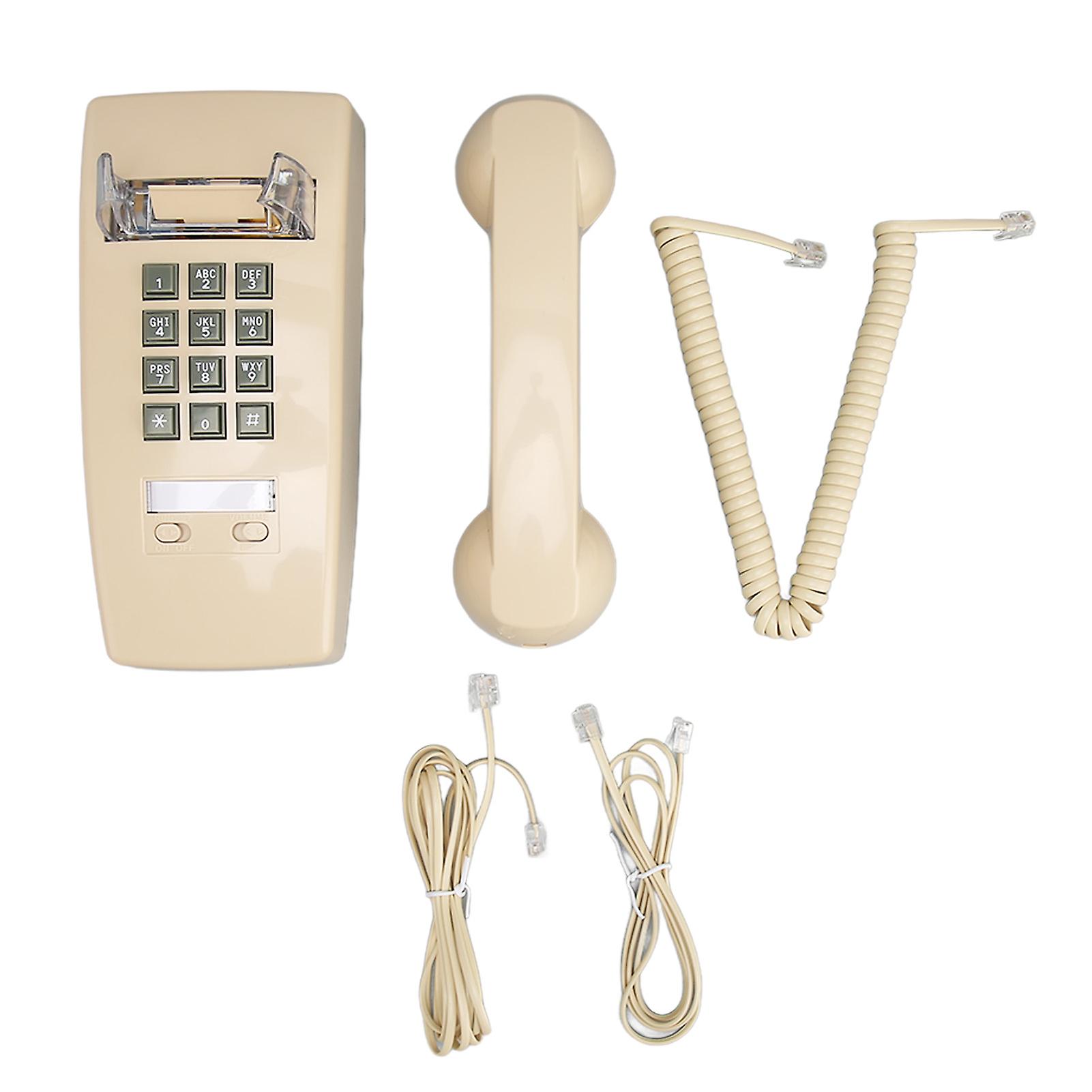 Retro Wall Phone: Waterproof Decorative Corded Telephone with Volume Control, Beige