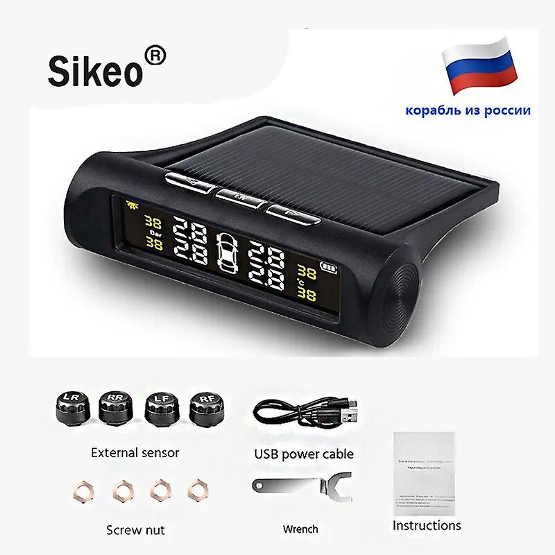 Smart Car Tpms Tire Pressure Monitoring System Solar Power Digital Tmps Lcd Display Usb Auto Security Alarm Tire Pressure Sensor