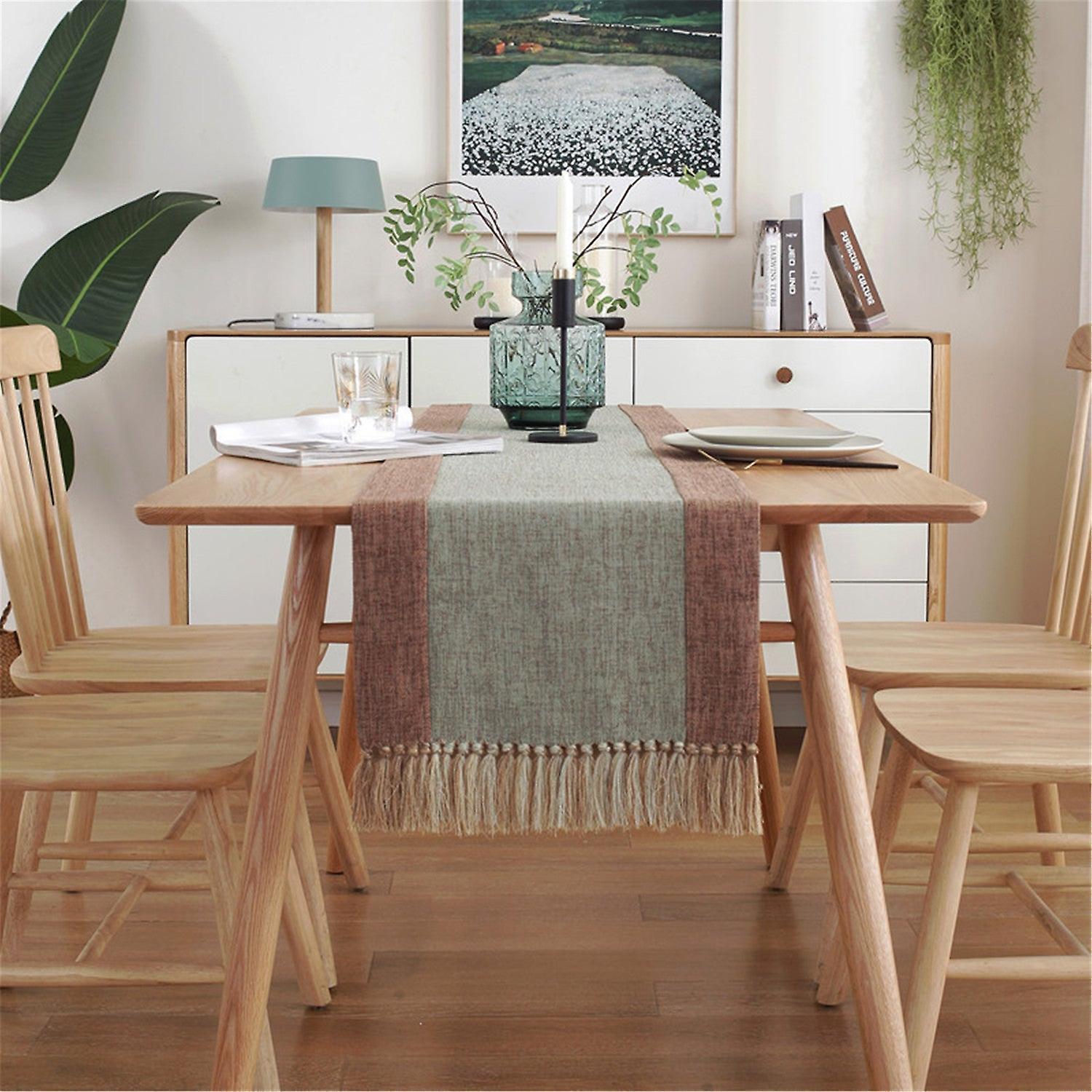 Solid Color Cotton And Linen Table Runner Tassel Bed Runner Stitching Dining Tablecloth Cotton Linen Zen Tea Table Table Runner