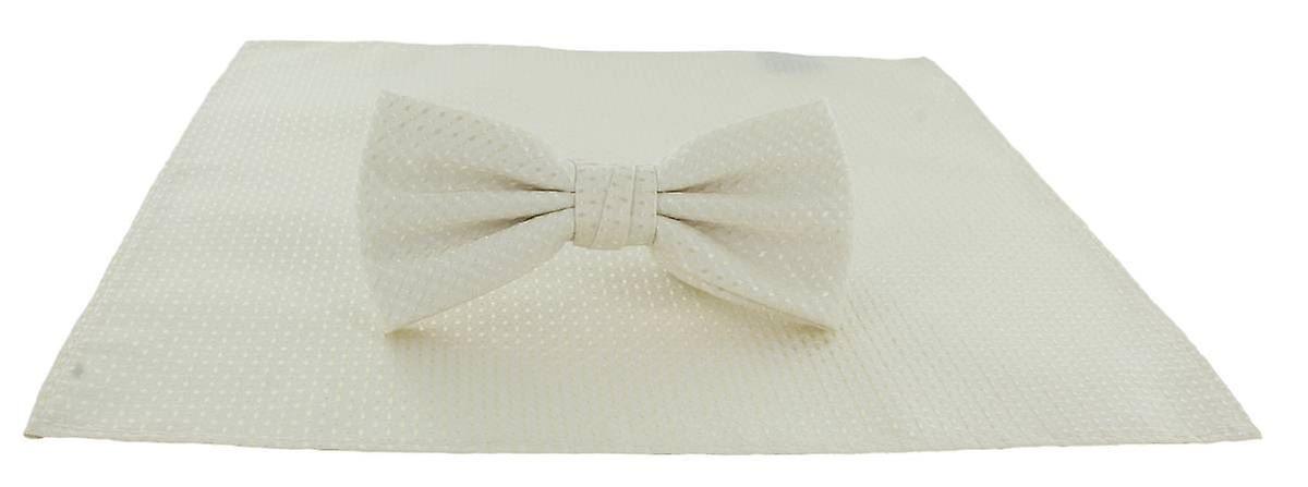 Michelsons of London Semi Plain Bow Tie and Pocket Square Set - Cream
