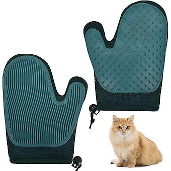 Pflegehandschuhe 2 Hund Katze Massagehandschuhe Haarentfernungsbürste Soft Effective Release Verstellbarer Haustierhandschuh, Silikon-Haarentfernungshandschuhe (dunkelgrün)