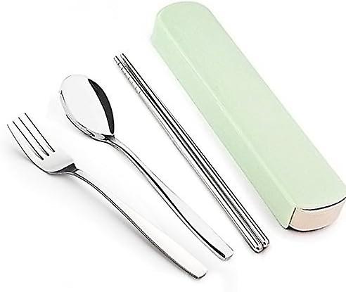 Green box + chopsticks, spoon and fork