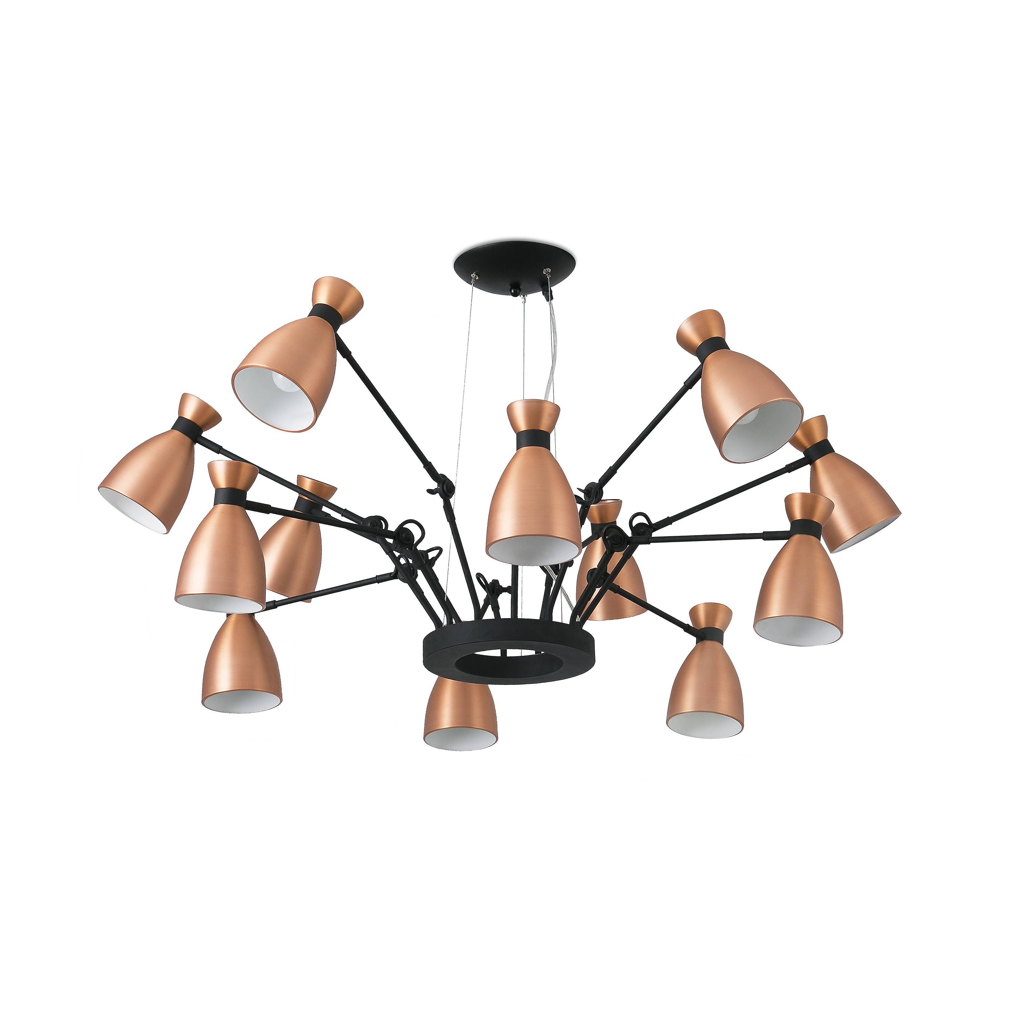 Retro 12 Light Multi Arm Ceiling Pendant White, Copper, E14