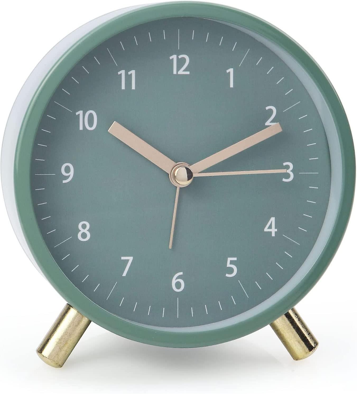 SQCLV Alarm Clock 4.5" Bedside Analog Alarm Clock for Bedroom Battery Operated Round Clock with Backlight, Green