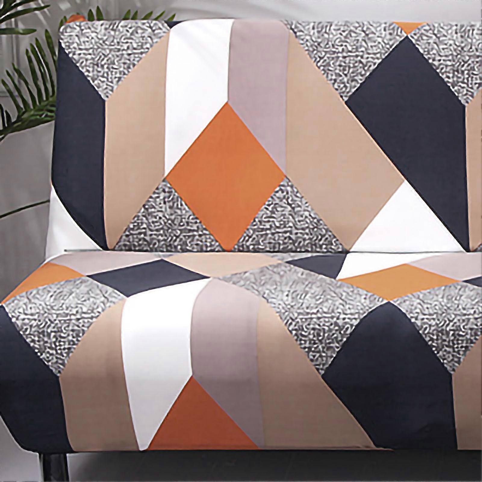 Armrestless Sofa Stretch Cover Folding Sofa Bed Protector Cover Printed Soft Sofa Slipcovers for Home Quadrilateral Pattern