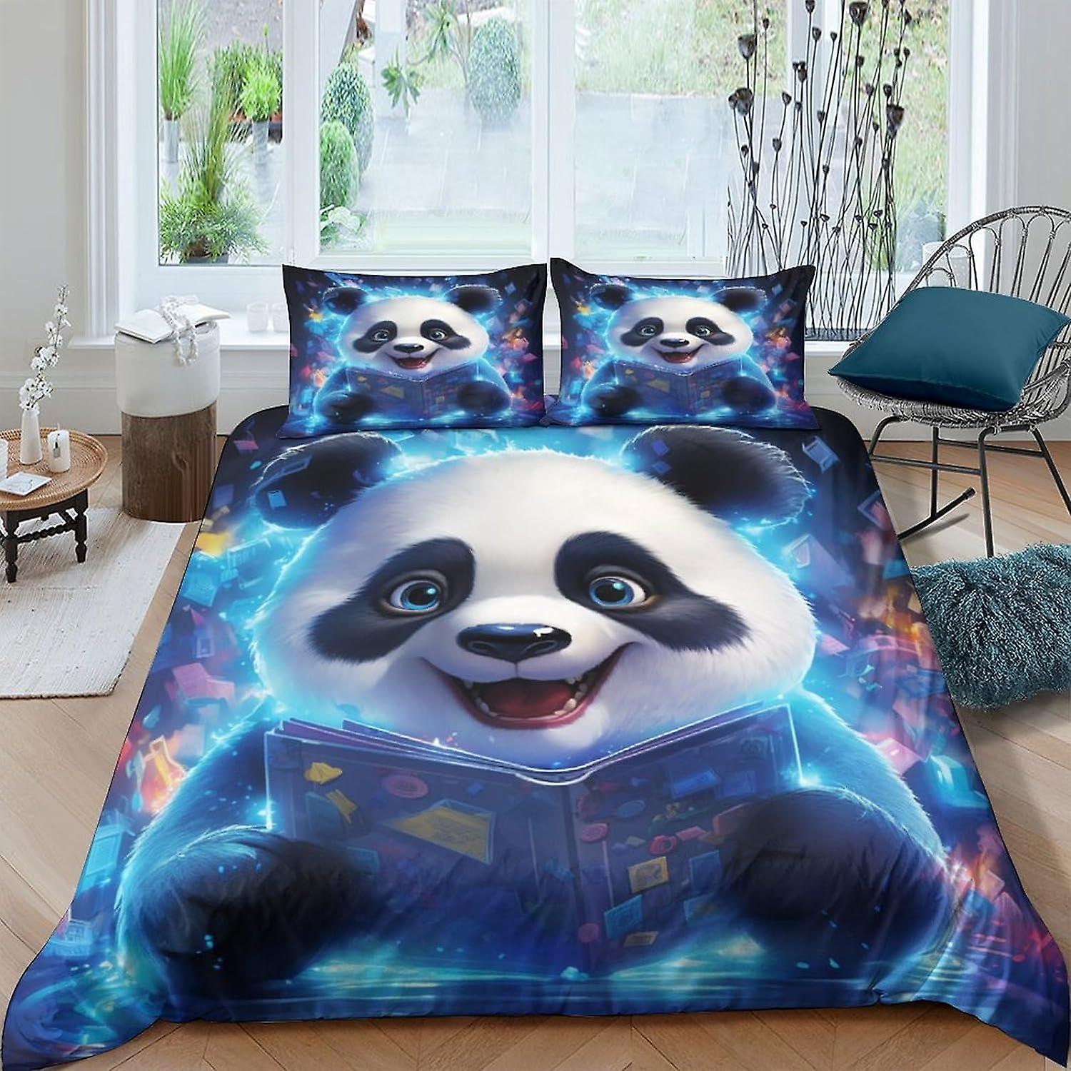 VCLUST כיסוי שמיכת פנדה ענק בנים סט מצעים לילדים כיסוי שמיכת חיות מחמד חמוד עיצוב מיקרופייבר עם תחושה של הדפסת תלת מימד סט 3 חלקים כיסוי שמיכה עם Z