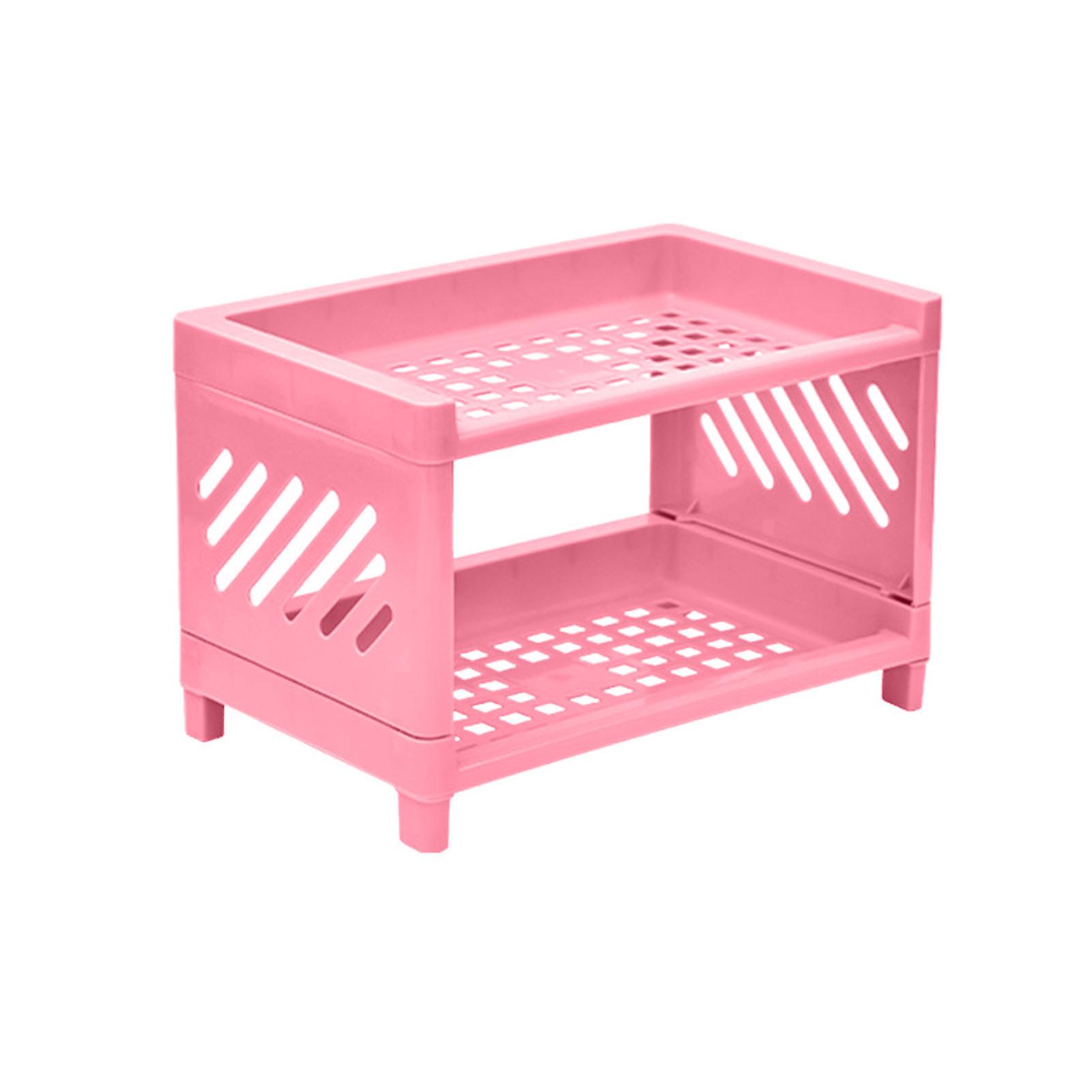 Desktop Double Layer Storage Rack Organizer Lightweight Pink