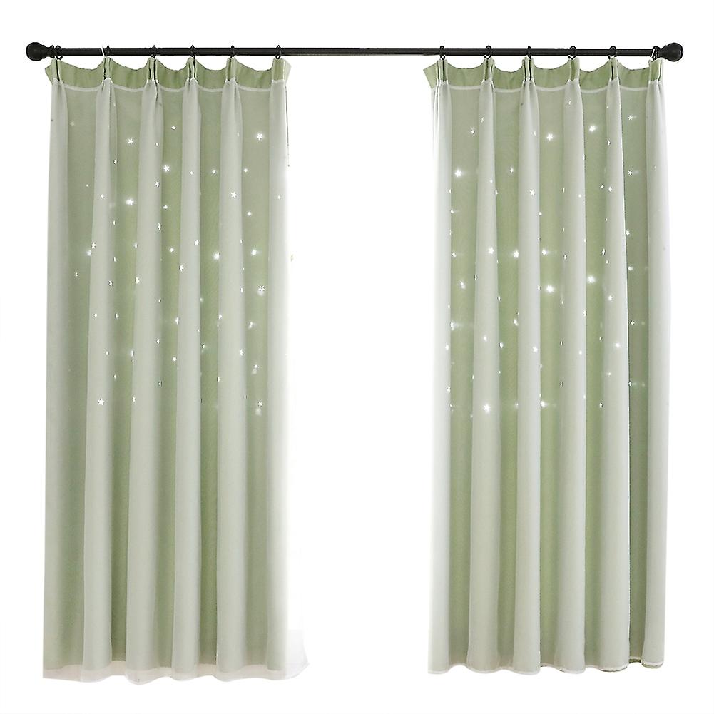 Double Layer Darkening Blackout Window Curtain for Bedroom(Green)