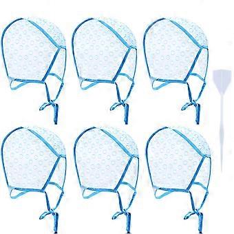 6 Pieces Hair Cap Highlighting Frosting Cap Highlight for Hair Cap Dye Color with Plastic Hooks Hair Coloring Salon Hairdressing Tool Kit Supplies (Bl