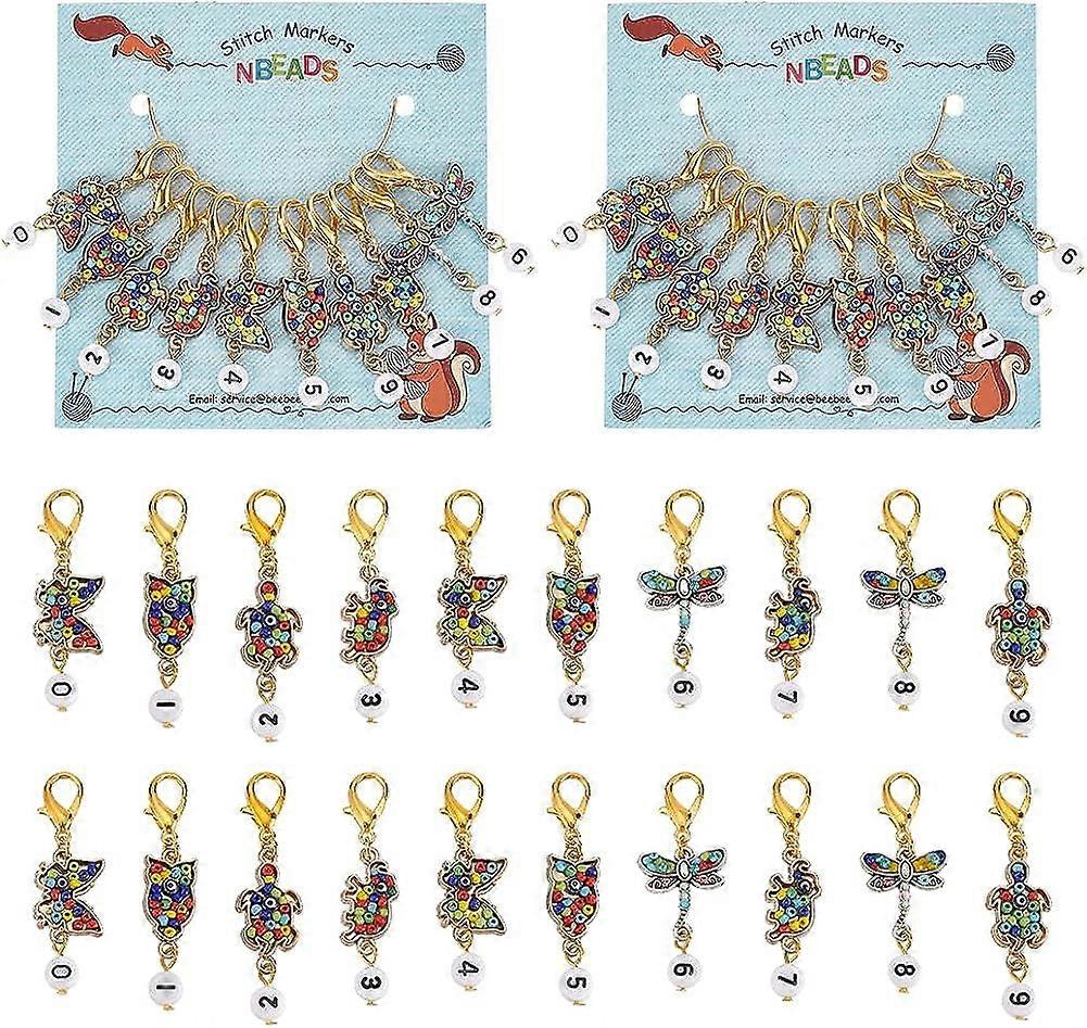 20 Pcs Animal Stitch Markers Numbers Alloy Enamel Crochet Stitch Marker Charms Zinc Alloy Lobster Claw Clasps Locking Stitch Marker for Knitting Weavi