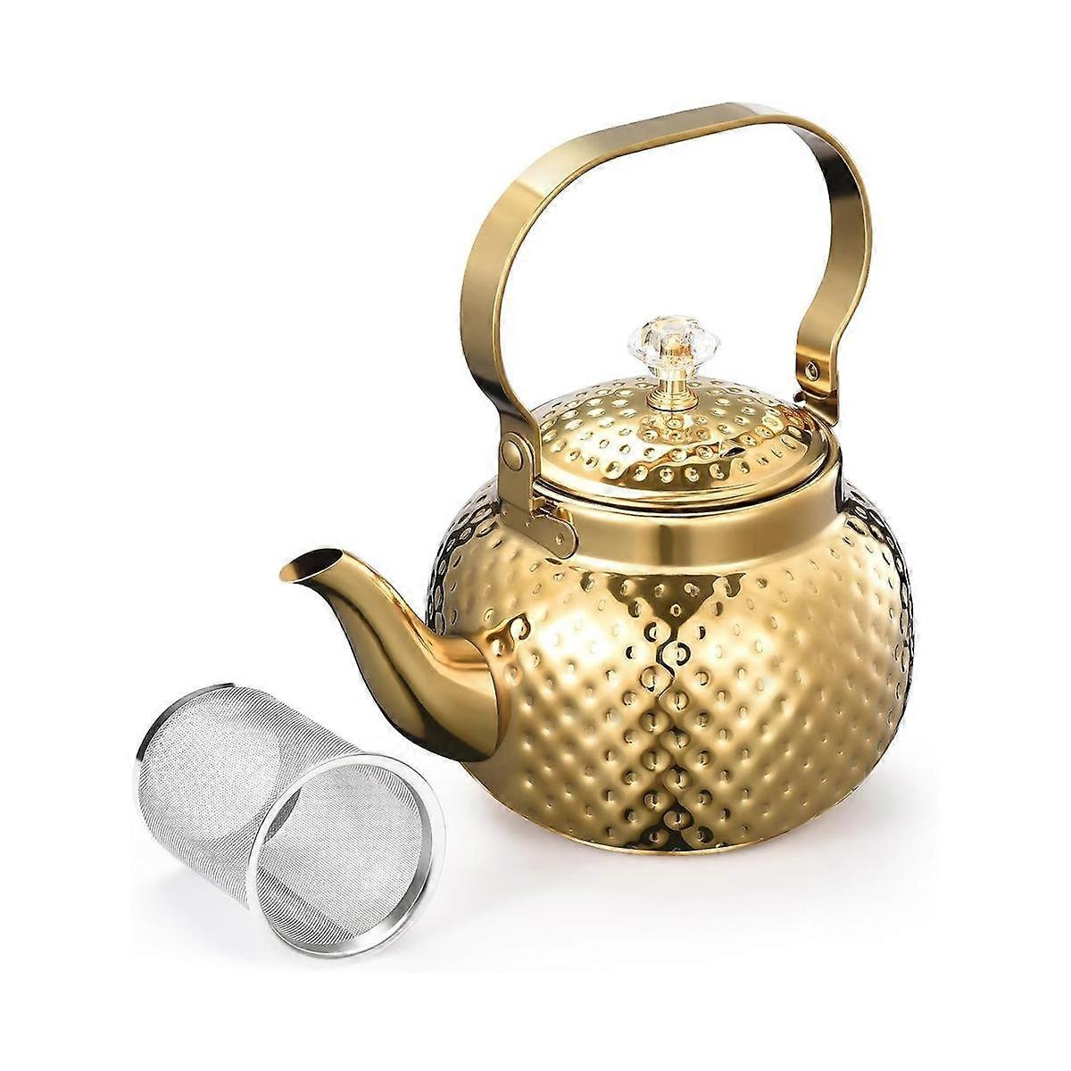 Stainless Steel Teapot with Infuser 1.2 L,Kettle Teapot with Removable Filter-for Filtering Tea Or Other Teas,Gold