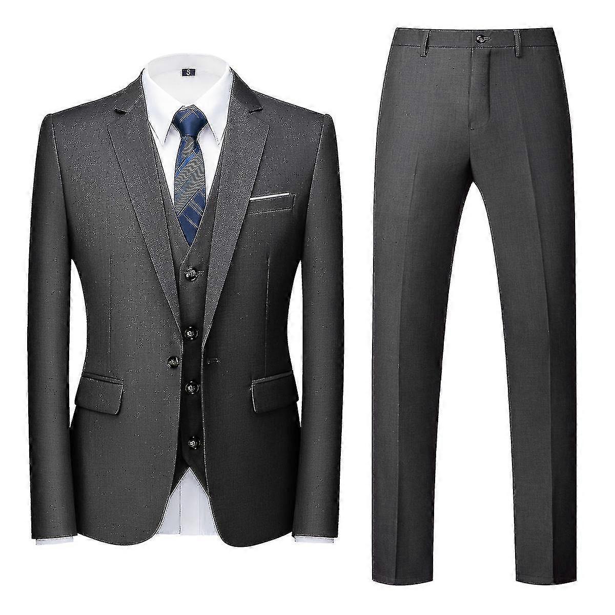 Men's 3 Pieces Elegant Solid One Button Slim Fit Suit Sets-b