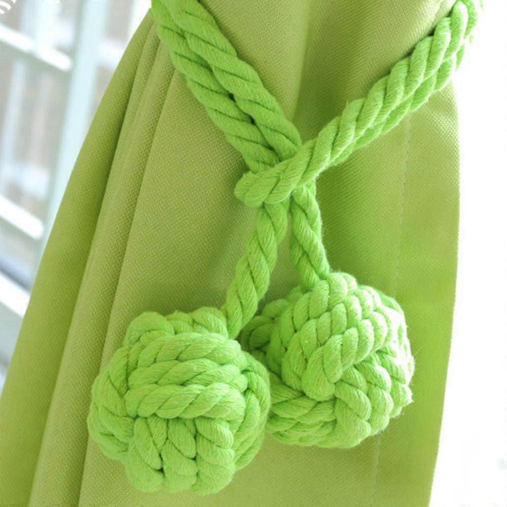 Tizzy Pair Hand Knitting Window Curtain Decorative Tiebacks, Window Curtain Tie, Green, Two Ball