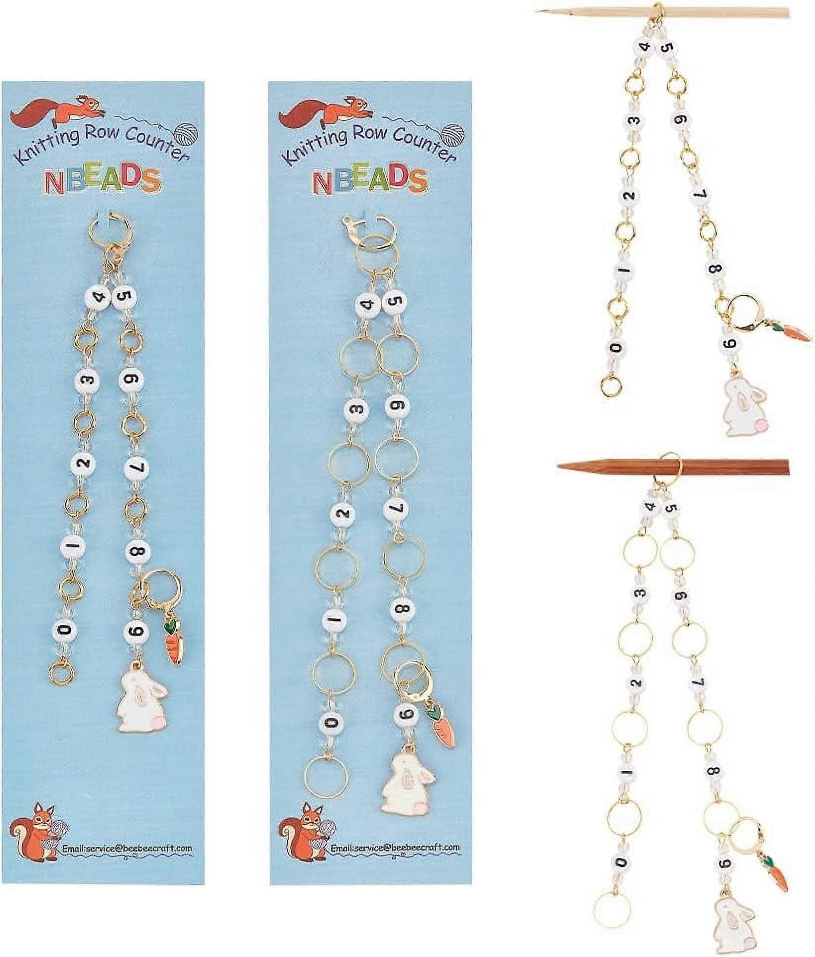 2 Pcs 2 Sizes Rabbit Carrot Charms Knitting Row Counter Chains, Numbers Acrylic Bead Stitch Markers for Knitting Crochet Tracking Project Progress, Wh