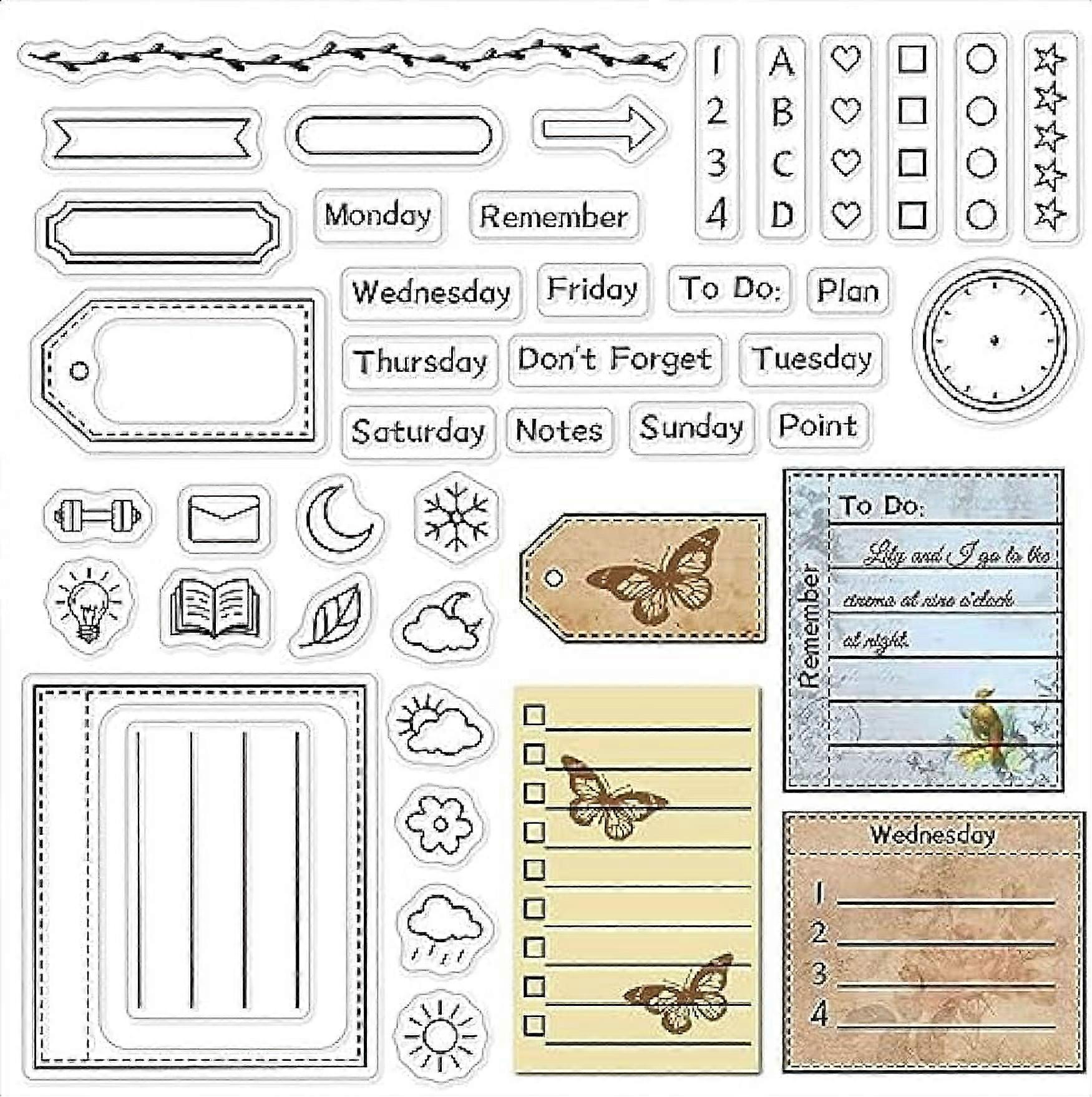 Calendar Planner Frame Clear Rubber Stamp Month Week Date Time Transparent Silicone Seals Stamp for Journaling Card Making DIY Scrapbooking Handmade P