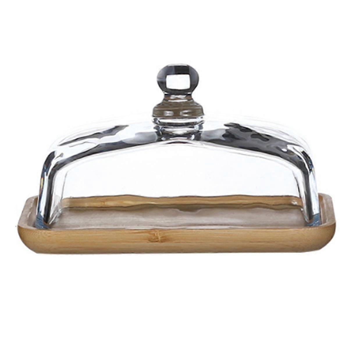 Bamboo Butter Dish with Glass Lid - Clear Butter Tray for Refrigerator&Counter for Butter,Block of