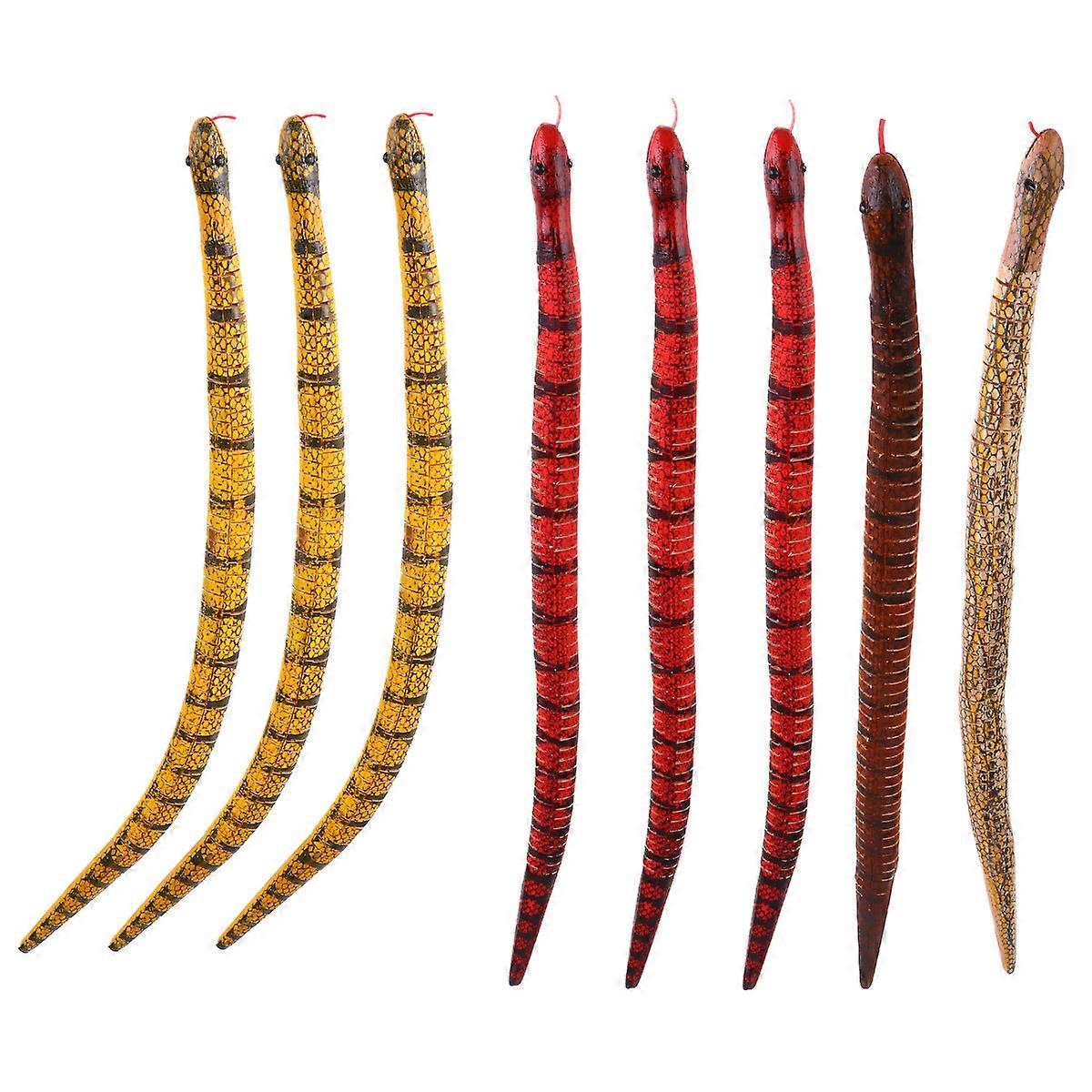 8Pcs Halloween Decor Flexible Jointed Wooden Lifelike Snakes Toy for Children