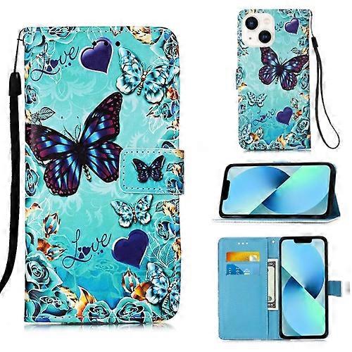 For iPhone 15 Colored Drawing Pattern Plain Weave Leather Mobile Phone Case