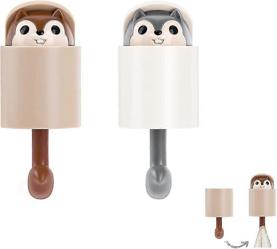 Self-adhesive Wall Squirrel Coat Hook, Door Back Key Hook 2pcs (grey+brown)
