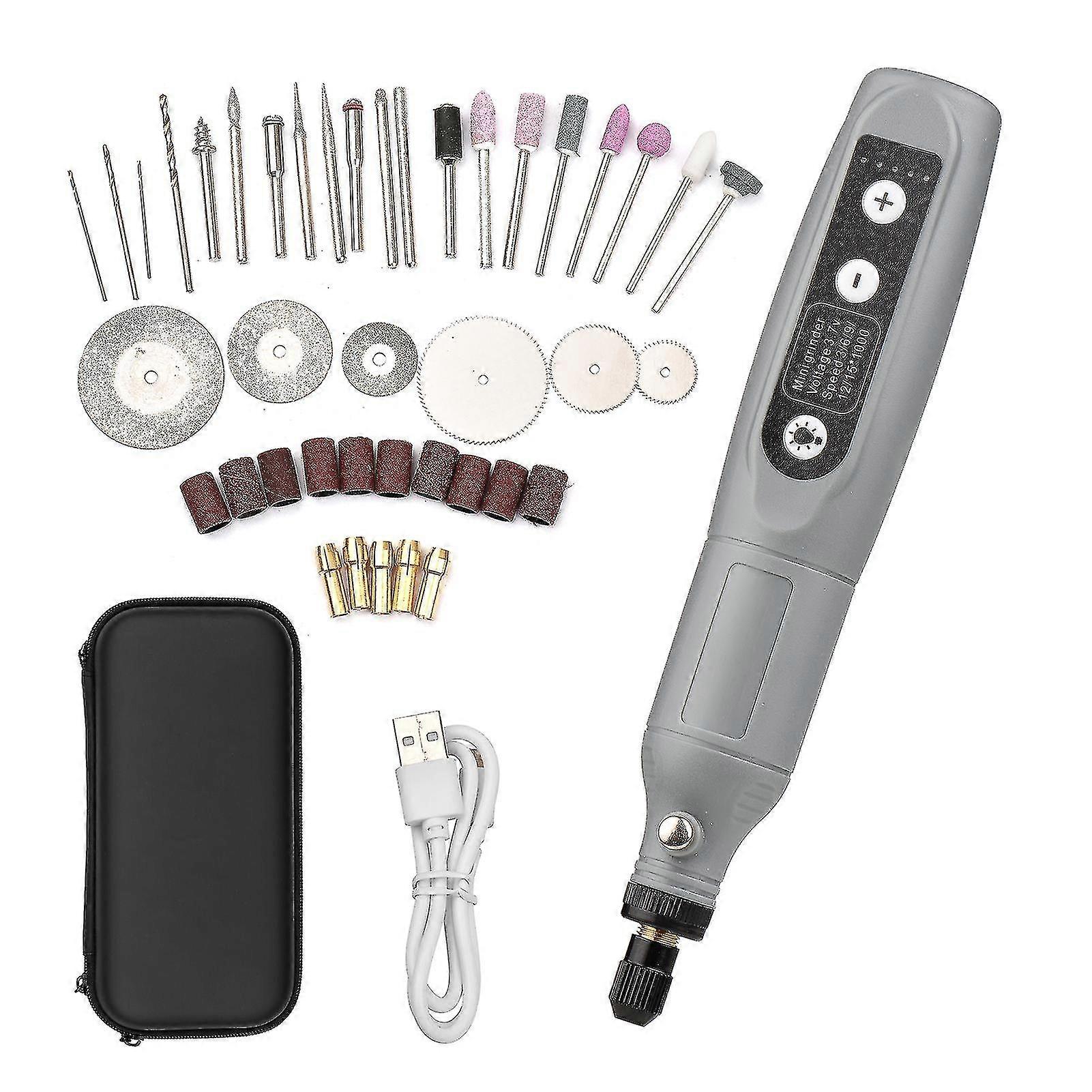 Portable Rotary Tool Set Mini Cordless Grinder Handheld Rechargeable Electric Drill Usb Charging 5-speed With Multiple Attachments Led Light For Cutti