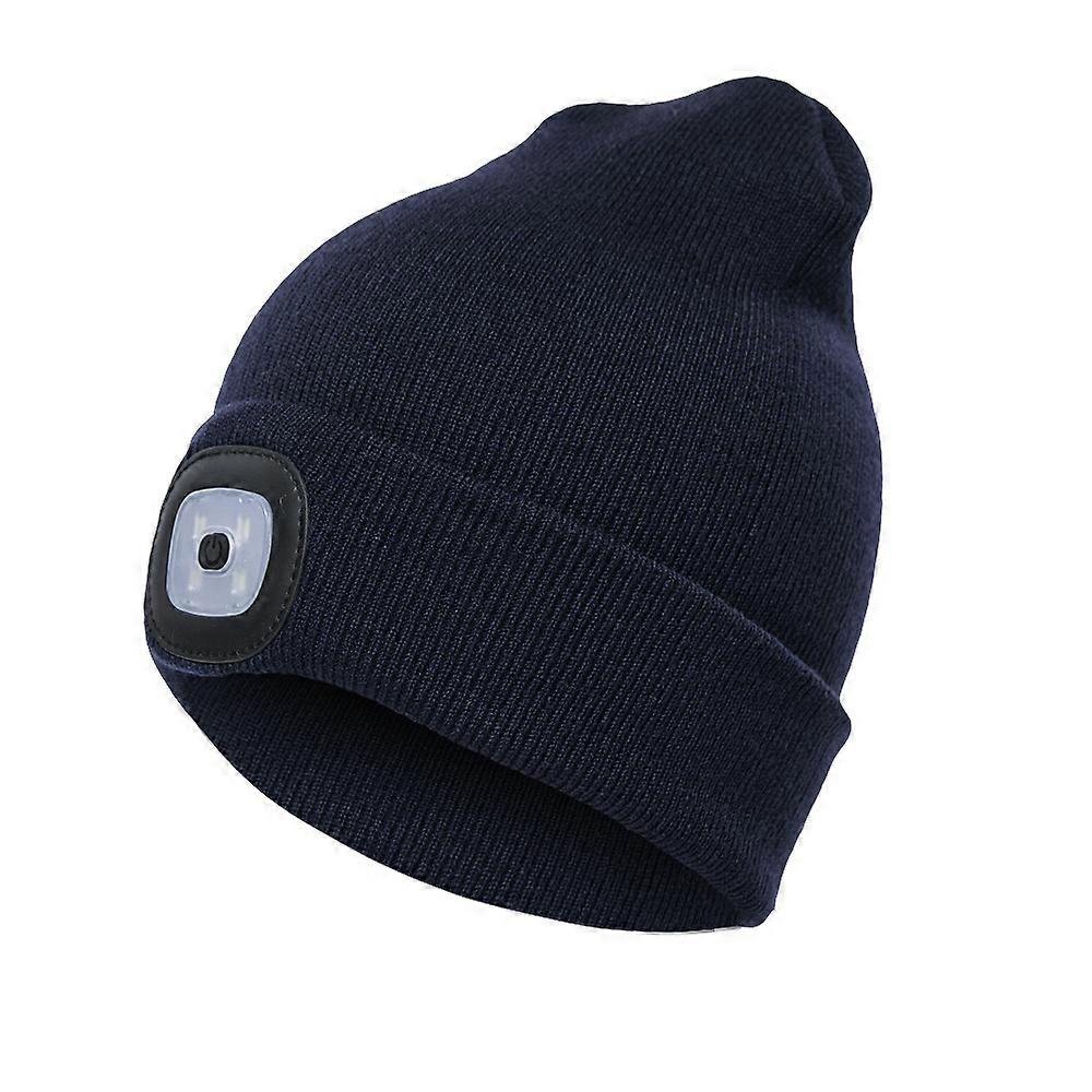 LED Beanie Hat with Light Knit Cap Hands Free 4 LED Headlight Cap Winter Knit Night Light Hat Unisex