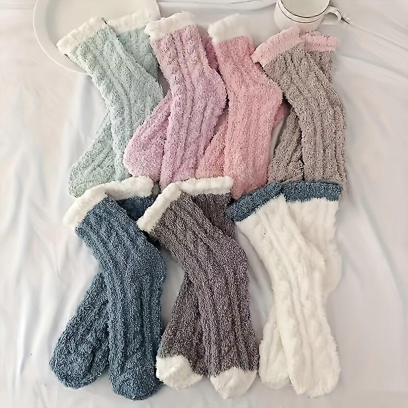 7 Pairs Fuzzy Coral Fleece Twist Embossed Cozy Floor Socks - Ultra-Warm, Soft, Breathable, and Comfy for Fall & Winter - Women's Stockings & Hosiery w