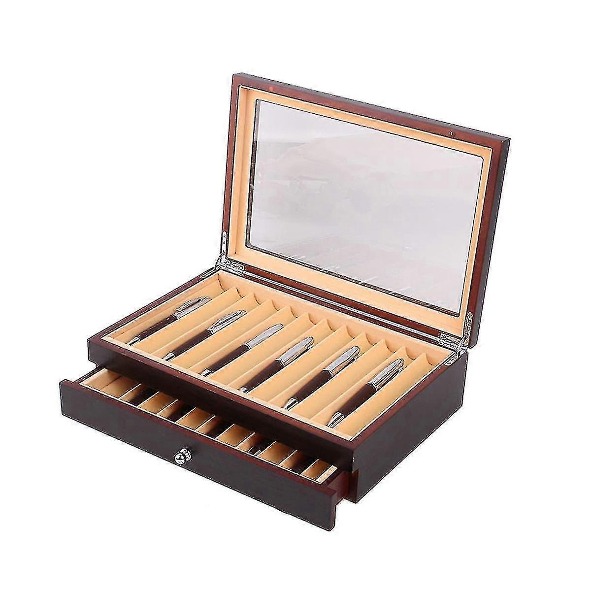 23 Slots Wooden Pen Storage Case Luxury 2 Layer Pen Display Organizer Transparent Window Fountain P